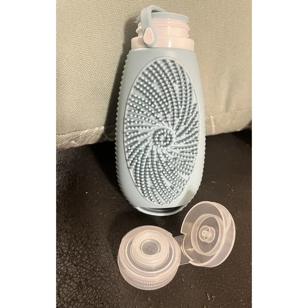 3Pc Silicone TSA Approved Leak Proof Travel Toiletry Bottles With Built In Brush